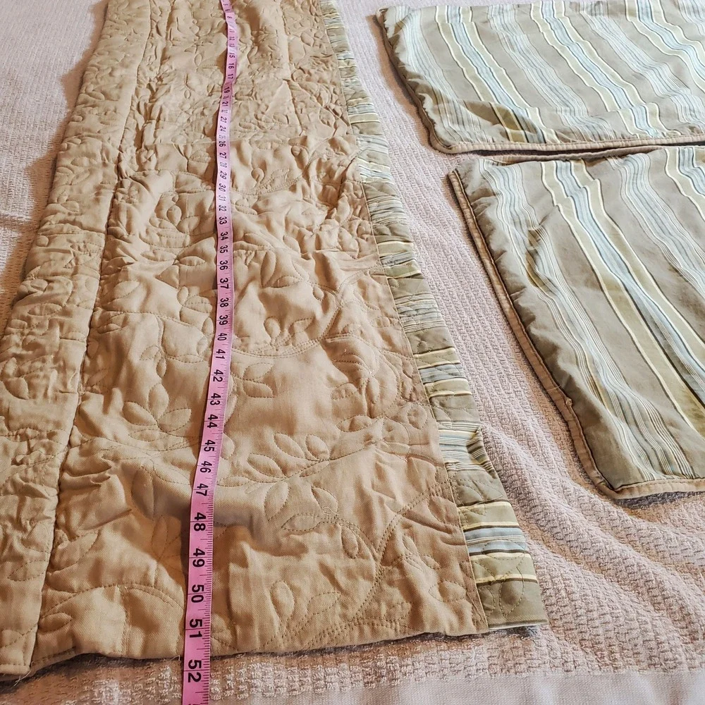 Linden Street Floral Striped Quilted Valance and standard sham Set‎ Sage Tan
